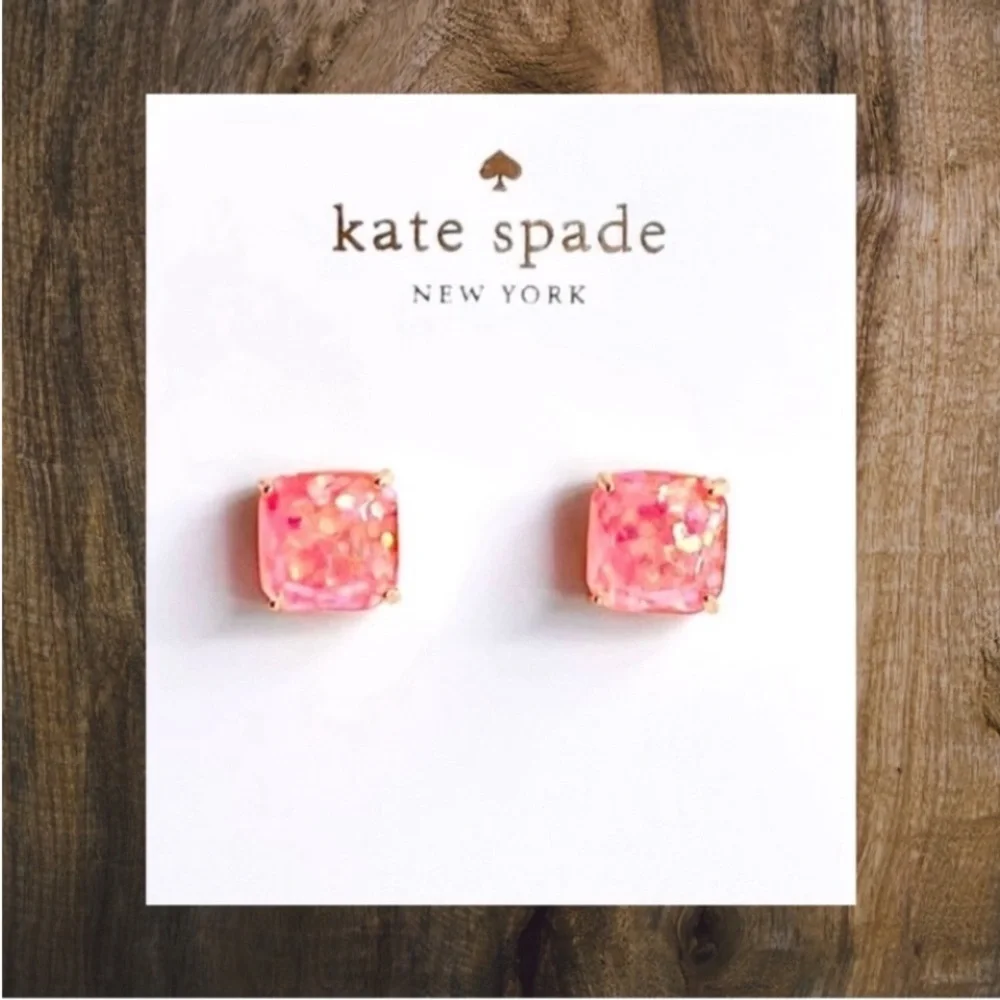 Kate Spade New York ♠️ something sparkly pink glitter square stud earrings - Picture 3 of 5